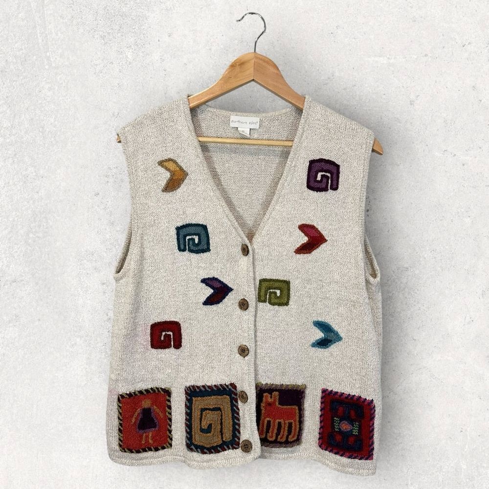 Vintage Northern Isles Sweater Vest Button Front Linen Blend XL